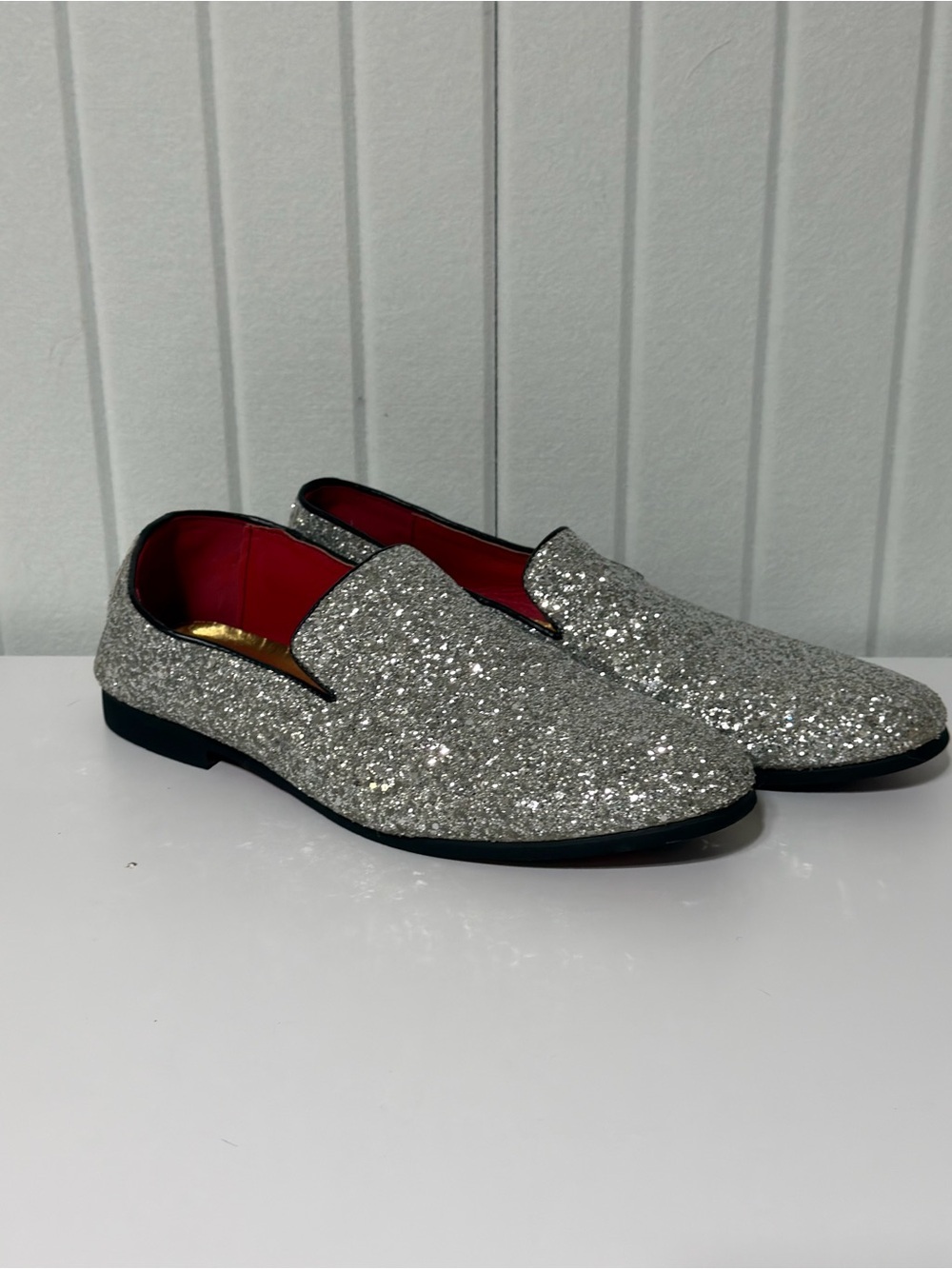Silver Glitter Men’s Slip-On Loafers
